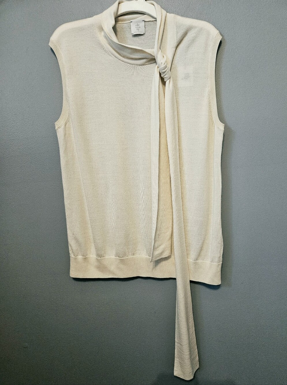 Eleventy Wool Silk Scarf Tie Neck Sleeveless Knit Top Blouse Large New w Repair